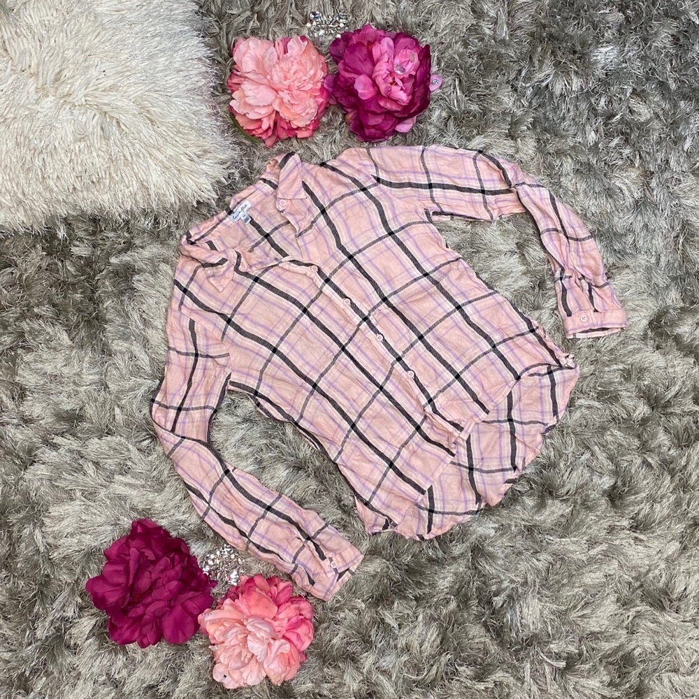 Love, Fire Plaid Button Down Junior size L